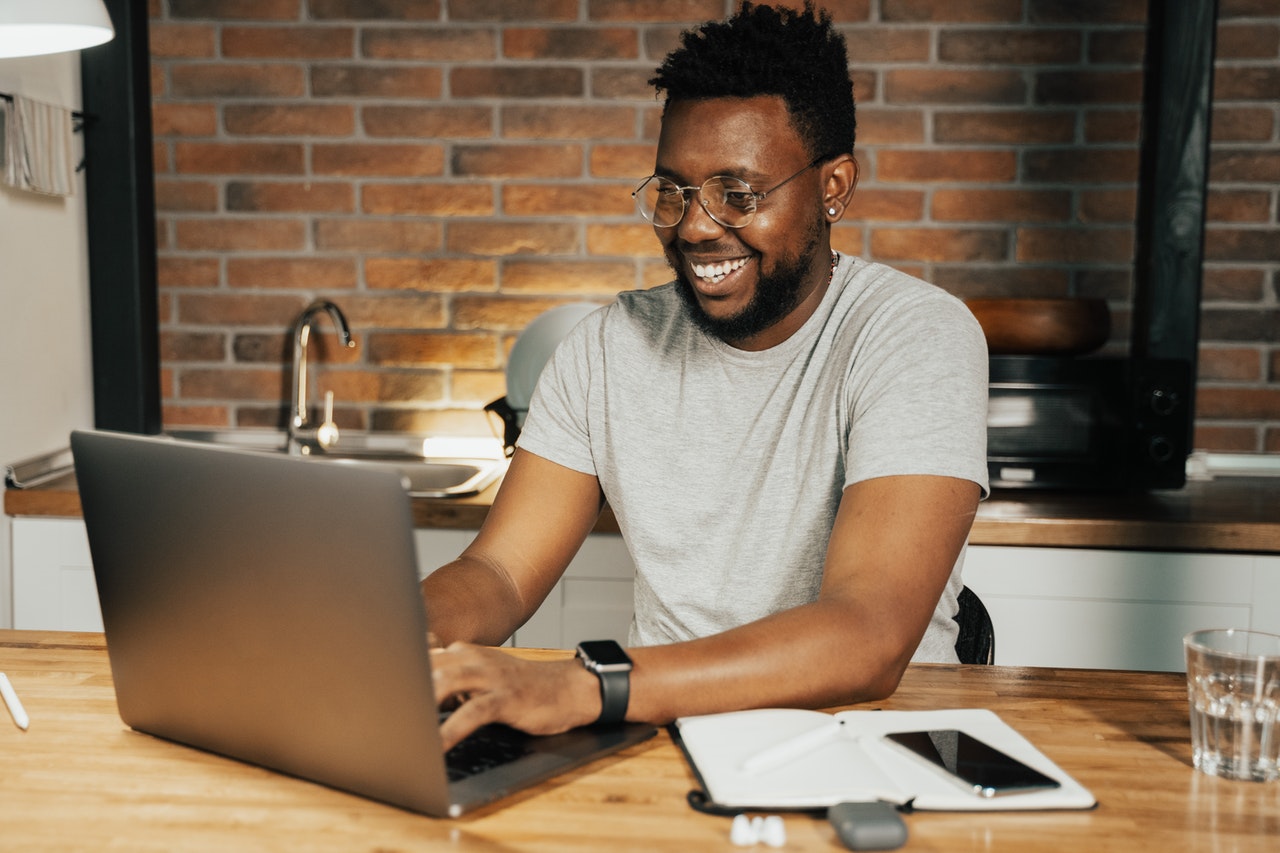 Person happily working.